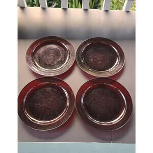 Arcoroc Ruby Red Glass Dinner Plates Set Of 4 Round Made In France Tableware